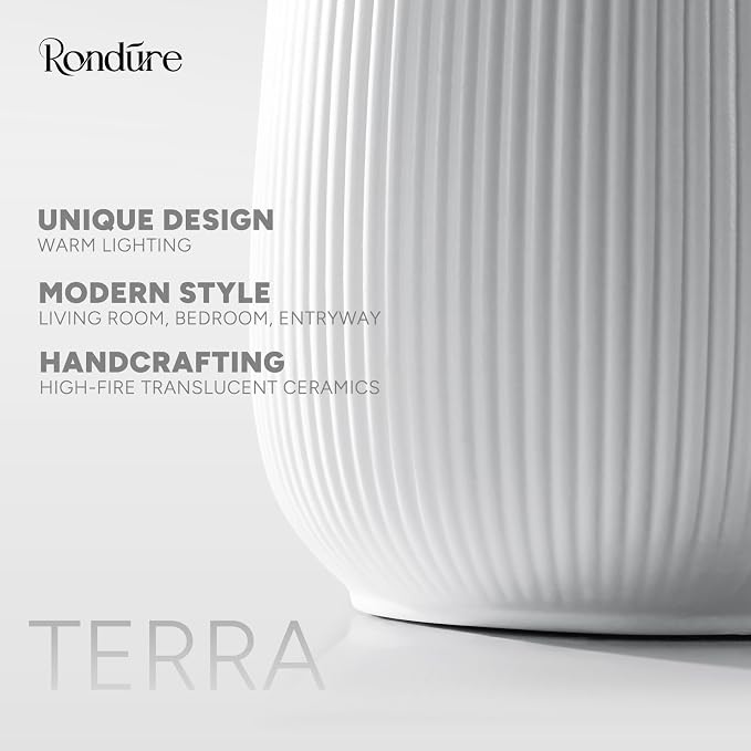 Modern Ceramic Decorative Table Lamp Living Room Bedroom Bedside | Handcrafted Unique Warm Ambient Lighting Lamp, Accent White Translucent Ceramic shade, Fully Dimmable, Corded, Bulb Included