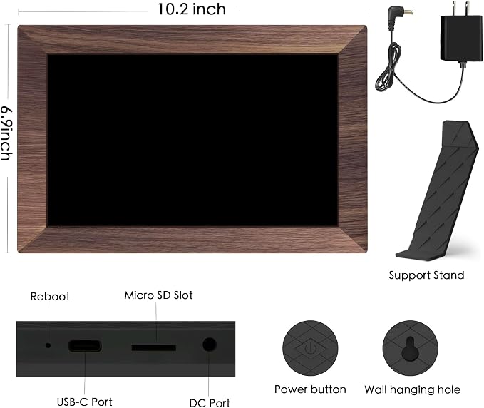 Frameo 10.1" Digital Picture Frame WiFi Wood, 1280 * 800 IPS HD Touchscreen, 32GB Storage, Instant Share Pictures Video, Smart Photo Frame Electronic, Gifts for Mom, Grandma, Woodgrain