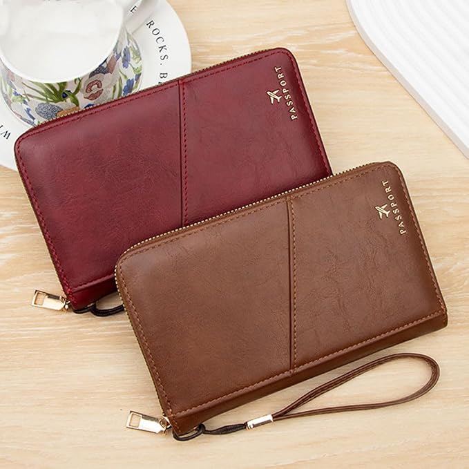 Family Passport Holder for Travel Women and Men RFID Passport Holder with Zipper Passport Case Passport cover Passport Wallet Travel Essentials and Accessories(1-2, Dark Brown)