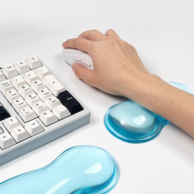 Ergonomic Silicone Gel Keyboard and Mouse Wrist Rest Set – Clear Wrist Rest for Keyboard 60%/68%/75%, Comfort & Support for Typing and Gaming (Blue)