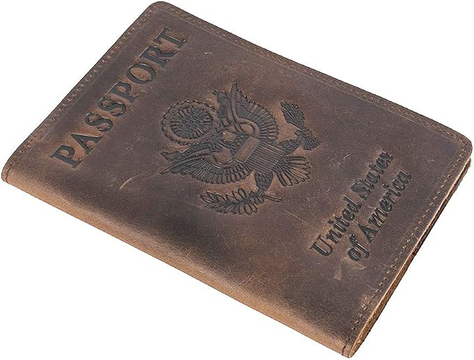 RFID Blocking Passport Holder Travel Wallet - Genuine Crazy Horse Leather for Men(Coffee)