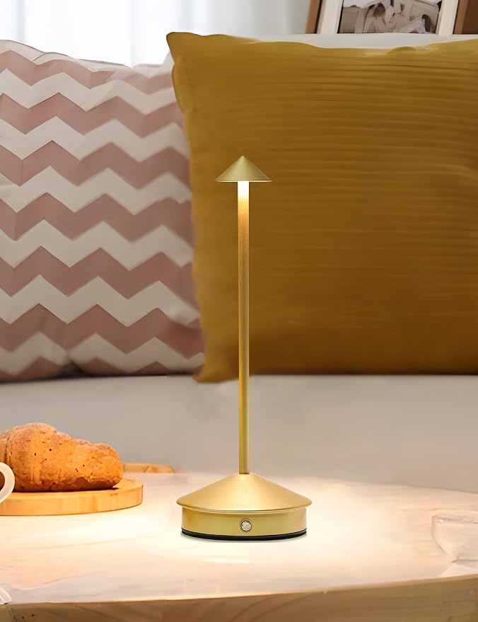 LED Rechargeable Cordless Table Lamps Gold | 2 Pcs Portable Modern USB Battery Operated Lights,Waterproof Touch Dimmable Desk Lamp,for Patio,Restaurant,Bar,Dining Home