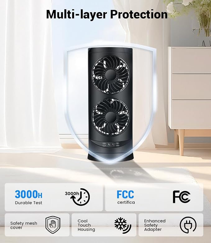KopBeau Tower Fan for Bedroom, Portable Desk Table Fan with Remote,4 Speeds,12H Timer,60° & 110° Oscillating Electric Fans that Blow Cold Air,Fast Cooling Fan for Home Office Dorm