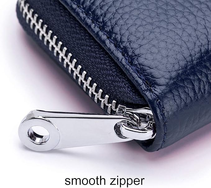 RFID Credit Card Holder Genuine Leather Credit Card Wallet with Zipper | RFID