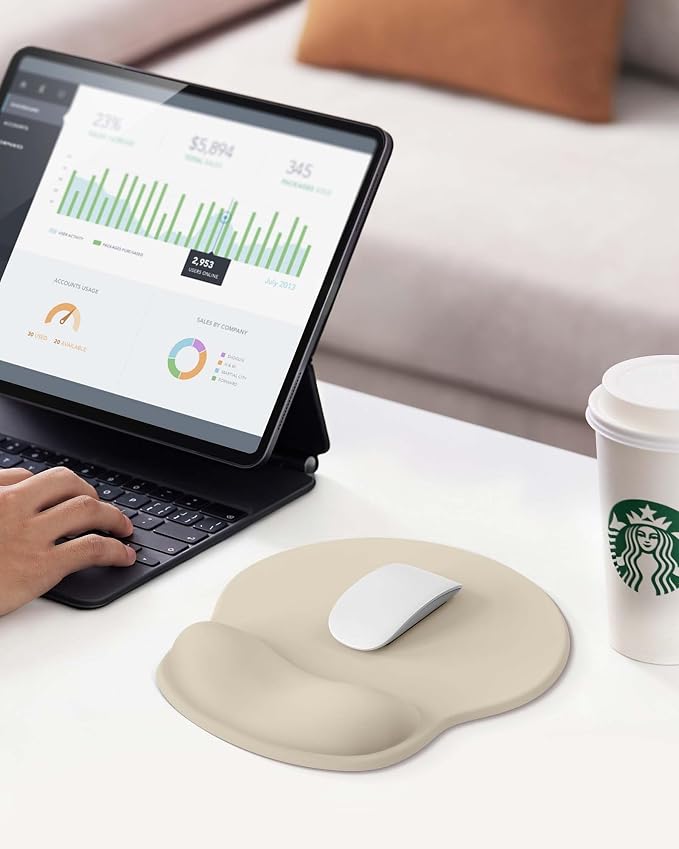 Mouse Pad with Wrist Rest for Desktop Large Ergonomic Mouse Mat(Beige) | 10.6''L x 9''W Size, Gel Wrist Support, Non-slip Base, Washable Surface, Laptop Mousepad
