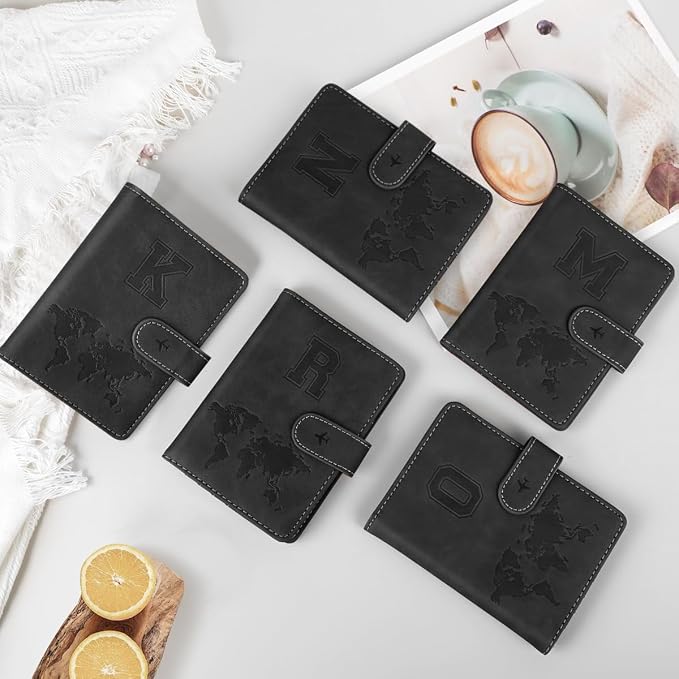 Passport Holder for Travel Essentials Personalized Initial Wallets | Embossed Letter A-Z Design, RFID Blocking, Passport Cover, Passport Book Holders, Men Women, Personalized Gifts, Black-O