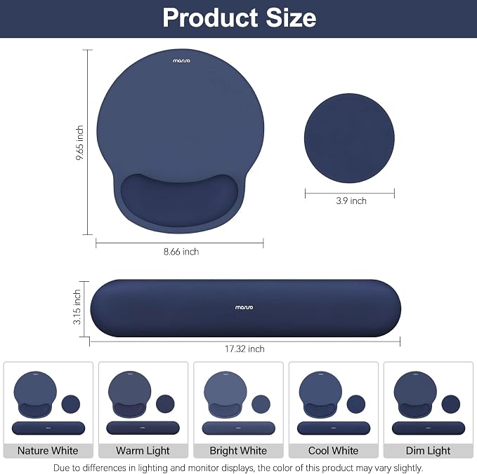 MOSISO Wrist Rest Support for Mouse Pad&Keyboard Set, Navy Blue | Circle Curved Ergonomic Mousepad Non-Slip Base Home/Office Pain Relief&Easy Typing Pad with Soft Cloth&Silicone Lining