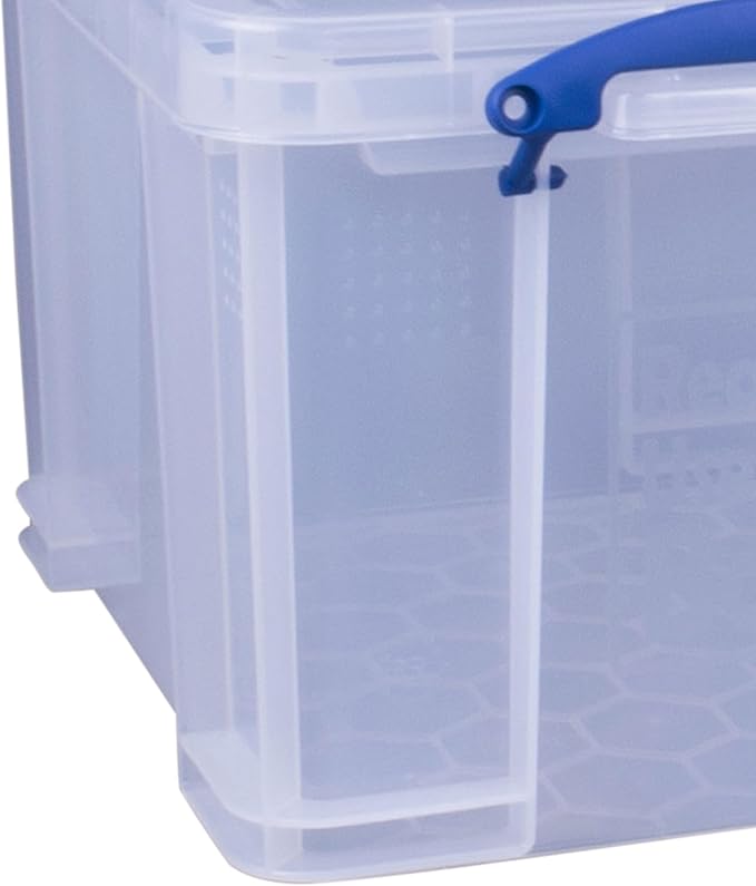 Really Useful Box 32 Liters Storage Bin Container with Snap Lid and Clip Lock Handles for Lidded Home and Office Storage Organization, 12 Pack