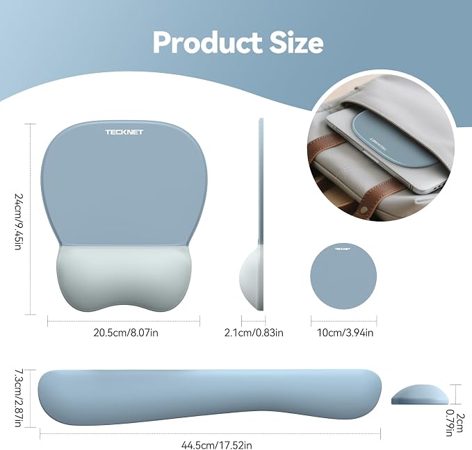 TECKNET Gel Ergonomic Mouse Pad & Keyboard Wrist Rest & Coaster | 3 in 1 Set, Pain Relief, Milk Silk Cloth, Non-Slip PU Base, Easy Typing, Memory Foam Wrist Support for Office & Home