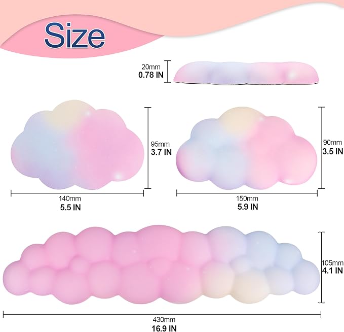 Silky Cloud Wrist Rest Set for Keyboard & Mouse, 16.9", Colorful | Memory Foam Arm Rest with Ergonomic Support Fits Full Keyboards and Reduces Typing Fatigue for Office, Gaming and Home Use