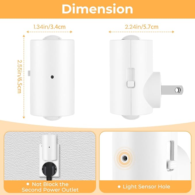 4 Pack Small LED Night Light, Dimmable Plug-in with Dusk to Dawn Auto On/Off, 5000K Daylight Adjustable Brightness (0-200LM), 180ยฐ Rotating, for Kitchen Bathroom Hallway Bedroom