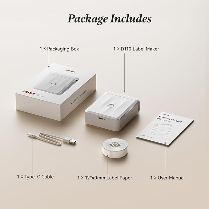 NIIMBOT Label Maker Machine Bluetooth Label Printer for School Home Office Organization, Wireless Mini Labeler D110 Upgraded Version, Label Machine with 3 Labels, White
