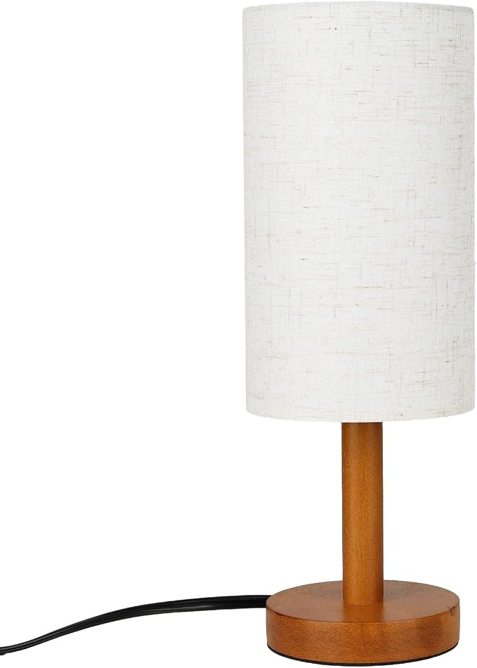 LALISU Small Table Lamp Nightstand Lamp Linen Lampshade Bedroom Wood Base Small Bedside Lamp for Night Stands, Desk Lamps for Reading Living Room, Office (LED Bulb Included) (Rosewood)