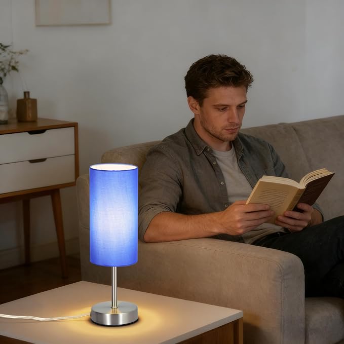 RISLG 2 Pack Small Table Lamps for Bedroom, Bedside Lamps for Nightstand with Wire Switch, Minimalist Modern Desk Lamps with Linen Fabric Shade for Kids Room Living Room Office Dorm, Bulb Included