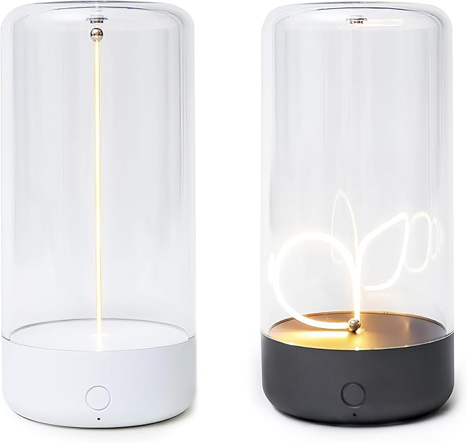 Mini Minimalist Table Lamp, Rechargeable Night Stand Lamp, Gray+White, 2 Packs