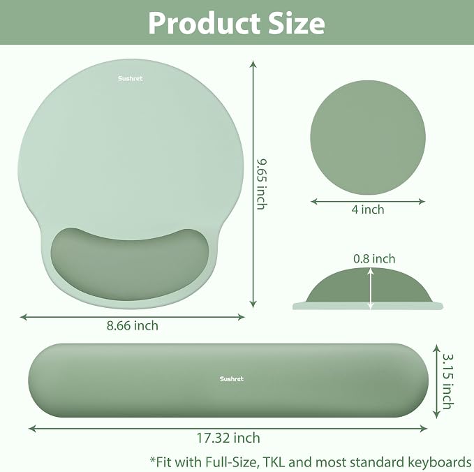 Mouse Pad and Keyboard Wrist Rest, 3-in-1 Gel Memory Foam Ergonomic Mouse Pad with Wrist Rest Set,Gaming Mousepad Arm Cushion Support for Computer Office Desk Accessories Cute Setup,Sage Green