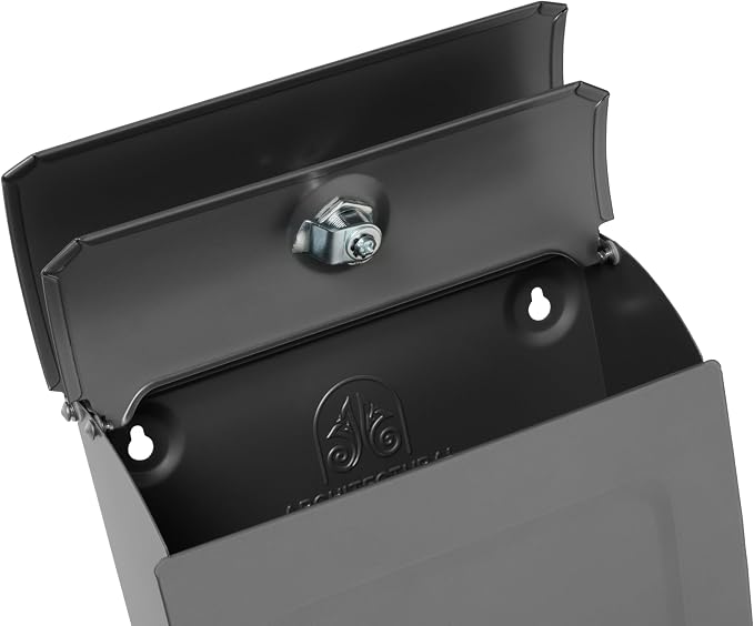 Architectural Mailboxes Aspen Locking Wall Mount Mailbox, Graphite, Small | Galvanized steel build with a concealed lock and key drop box and weather-resistant outdoor construction.