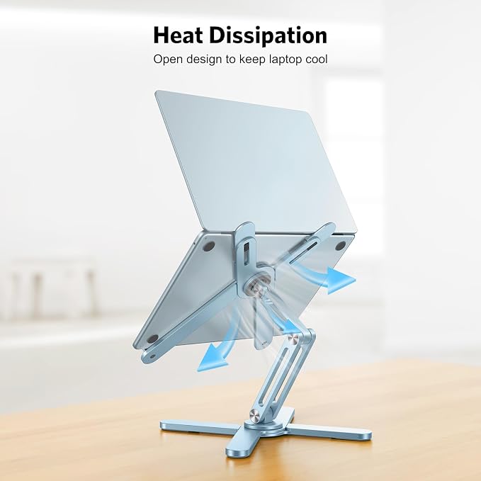 OMOTON LA10 360° Rotating Laptop Stand Riser Foldable for Desk, Sky Blue | Aluminium Aolly, Adjustable Height Angles, Collaborative Work, Easy Storage, Fits Laptops up to 17", for MacBook Pro/Air HP