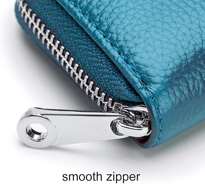 RFID Credit Card Holder Genuine Leather Credit Card Wallet with Zipper | RFID