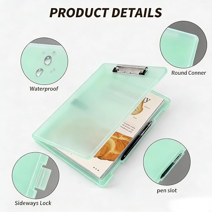 Clipboard with Storage, Clear Green Plastic Clipboard with Side Opening, Waterproof Foldable Heavy Duty Nursing Clip Board for School & Office, Letter Size/ A4 with Christmas Stickers (Clear Green)