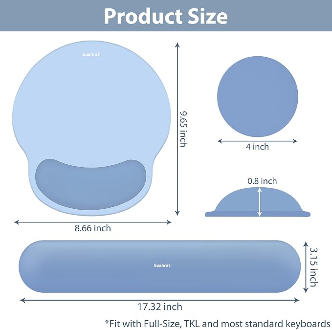 Mouse Pad and Keyboard Wrist Rest, 3-in-1 Gel Memory Foam Ergonomic Mouse Pad with Wrist Rest Set,Gaming Mousepad Arm Cushion Support for Computer Office Desk Accessories Cute Setup,Sky Blue