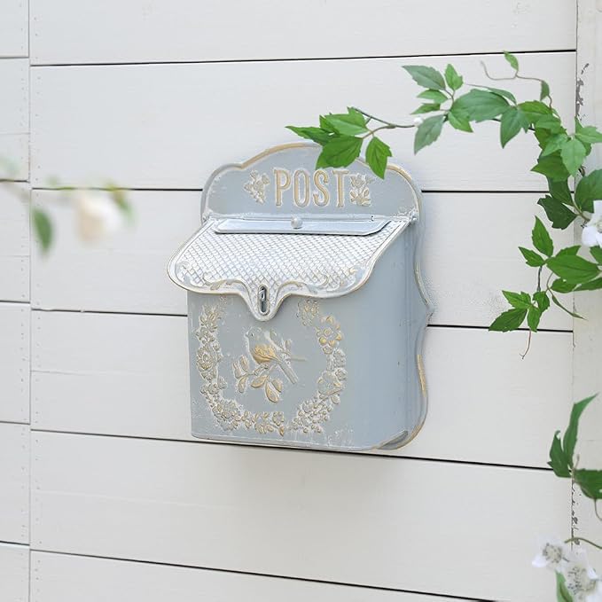 Wall Mount Mailboxes for Outside Vintage Mail Boxes for House Outside Metal Door Mailbox Drop Box Antique Style Nostalgic Charm Home Decorative, Blue