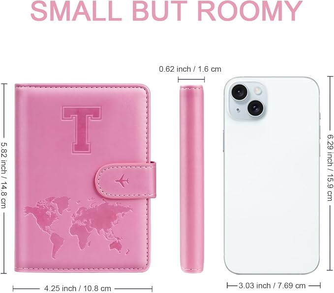 Passport Holder Cover Initial Letter A-Z Travel Wallet Personalized | Travel Essentials, Embossed Design, RFID Blocking, Personalized Gift, Passport Book Holders for Women and Girls, Pink-T