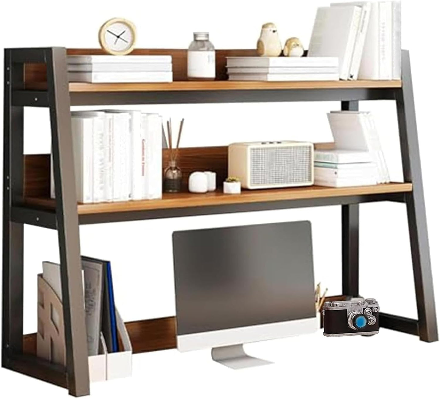 FPIGSHS Desktop Hutch Shelf,2-Tier Computer Desktop Bookcase Desk Organizer Shelf for Top Multipurpose Countertop Display Storage Rack for Home Office Dorm Use (75cm/29.5in)