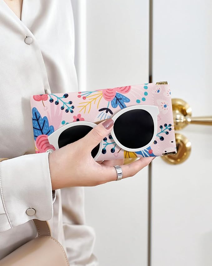 4 Pcs Squeeze Top Sunglass Case with Cleaning Cloth, Soft Leather Eyeglass Case Portable Sunglasses Pouch
