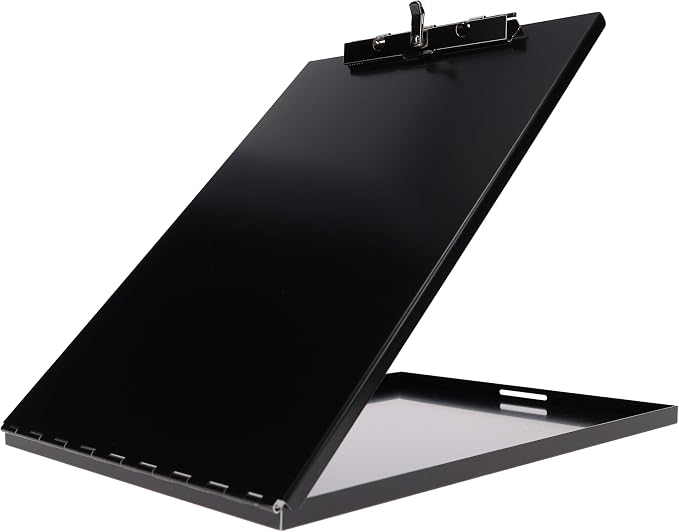 Saunders Slim Metal Clipboard with Storage, Heavy Duty Aluminum Form Holder for Nursing & Contractors, Letter Size Paper Organizer Box with Secure Locking Latch, Made in USA, Black