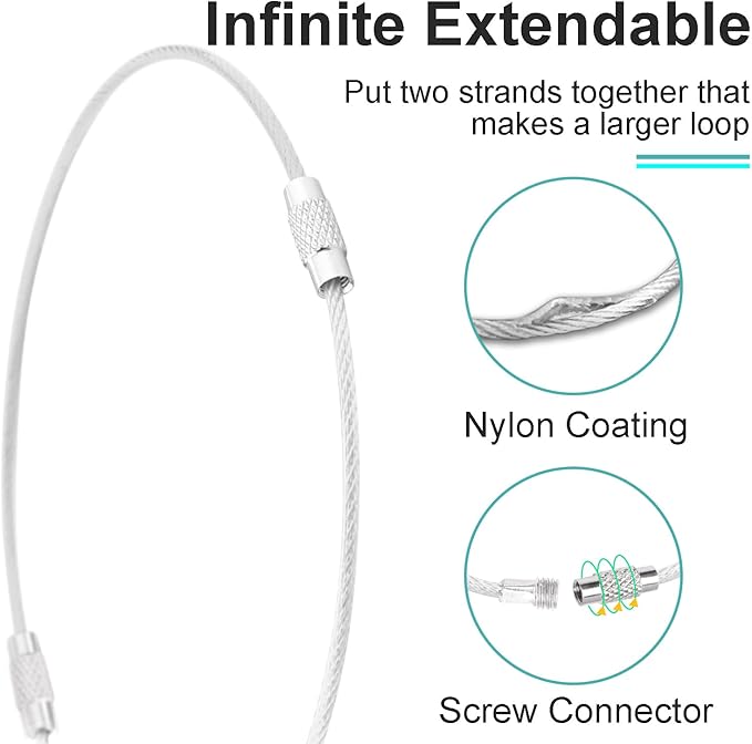 CooBigo Small Keychain Key Ring Holder 25 Pack of 4 Inch Travel Luggage Tag Loops Wire Cable Key Chain for Hanging Car Keys Dog Tag Rings Keeper (THICK: 2mm, Silver)