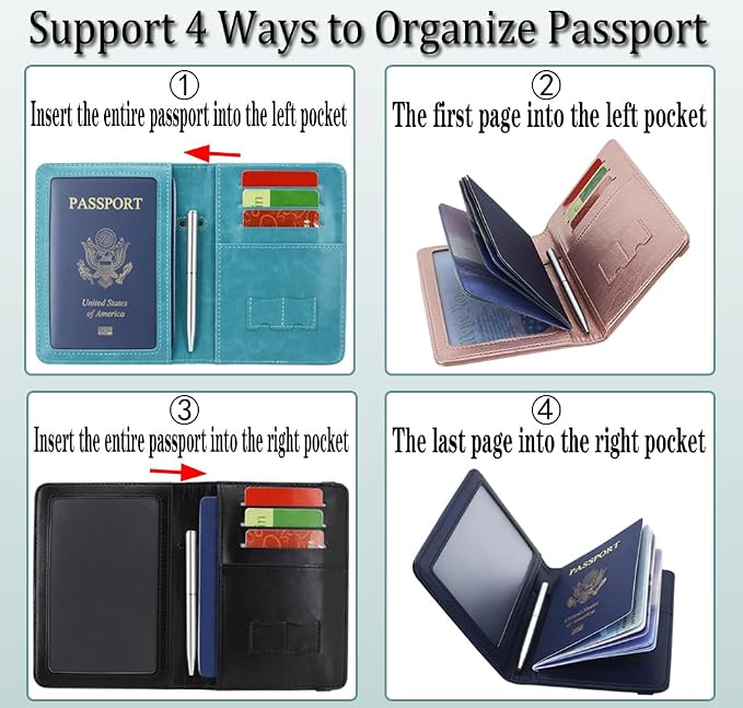 ACdream RFID BLOCKING Passport Holder Travel Wallet - Premium PU Leather Cover Passport book with Card Holder, Pen Slot, Keep Organization, and Travel Essentials for Women and Men, Blossom