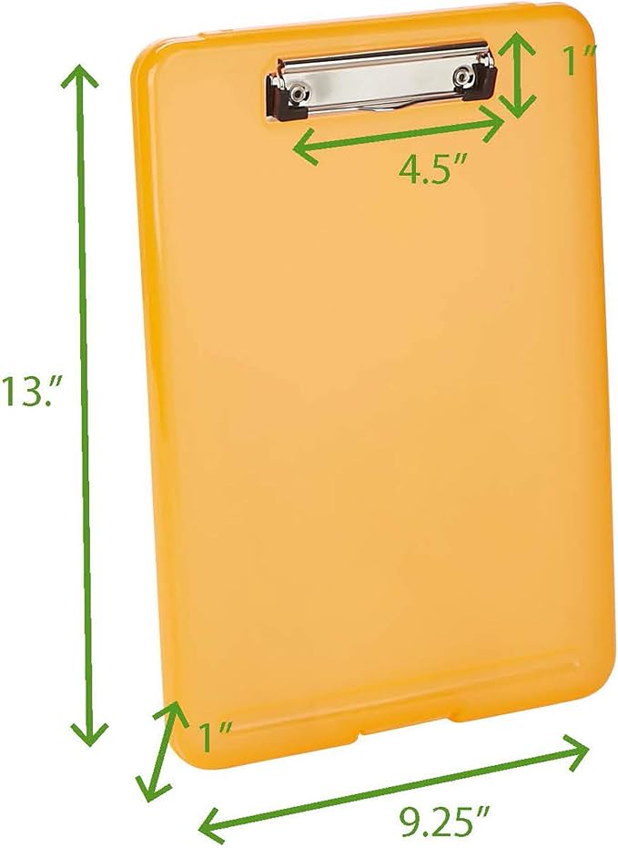 Mind Reader Clipboard with Storage, Teacher, Nursing Clipboard, Plastic, 9.25"L x 13.25"W x 1"H, Set of 6, Assorted Colors