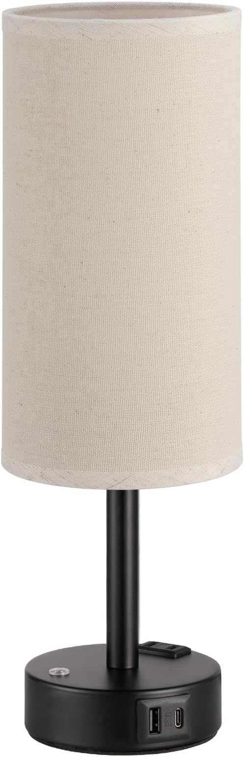 Beige Touch Bedside Lamp for Bedroom, Stepless Dimmable, USB A+C, AC Outlet | Base Touch Button Only, Memory Brightness, Ultra-dim Night Light, Included Bulb for Optimal Dimming, Beige Fabric Shade, Desk