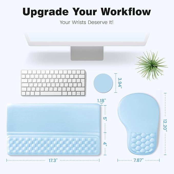 Ospelelf Keyboard Wrist Rest and Mouse Pad Set, Ergonomic Memory Foam Wrist Support, Aesthetic Desk Accessories for Office, Home & Gaming, Relief for Carpal Tunnel & Wrist Pain,Blue