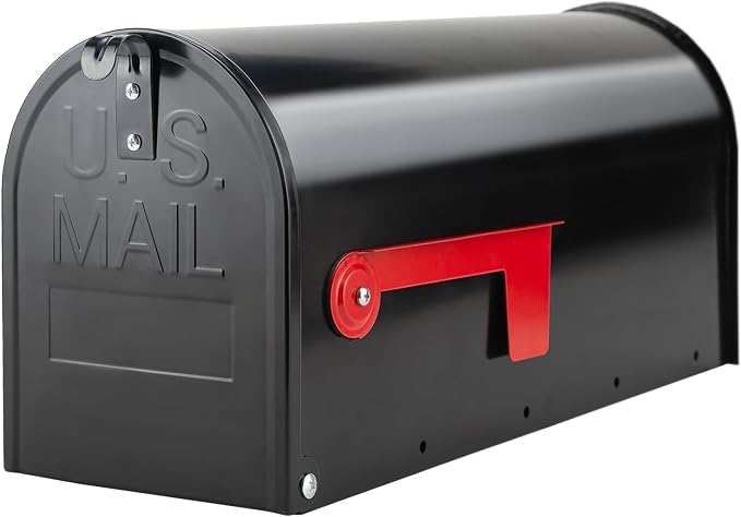 BlissBoard Mailboxes for Outside, Galvanized Steel Medium Black Metal Mailbox, 20 x 8.7 x 6.7 Inches