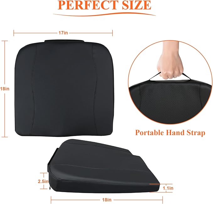 kingphenix Premium Car Seat Cushion, Memory Foam Driver Seat Cushion to Improve Driving View- Coccyx & Lower Back Pain Relief - Seat Cushion for Car, Truck, Office Chair (Leather Classic Black)