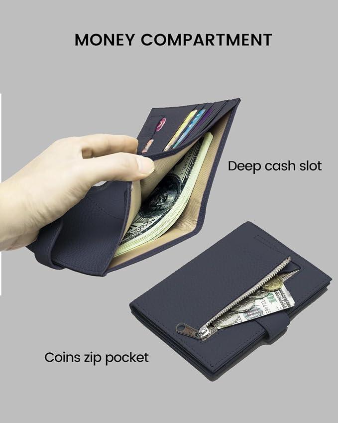 Karmiir RFID Passport Holder Travel Wallet for Women, Leather Passport Cover Wallet with Card Holders SIM Slots,Zippered Coins Pocket and Cash Slot Slim Compact Travel Wallet (Blue Black)