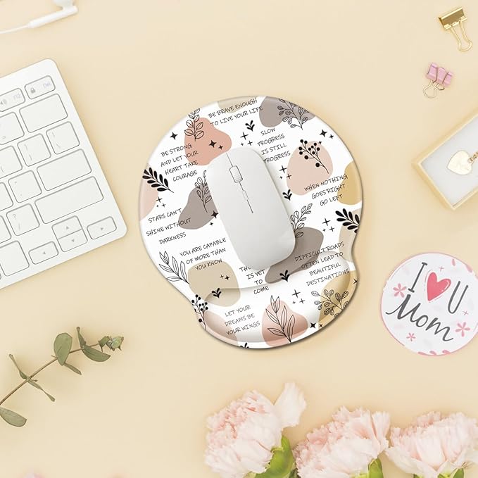 WAVEYU Ergonomic Mouse Pad with Wrist Support, Non-Slip Rubber Base Mousepad for Desk Laptop Gaming Working Computers Easy Typing & Pain Relief, 9''x 10'', Words