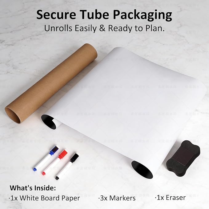 Magnetic White Board for Refrigerator Grocery Lists Stay Visible | Reusable Dry Erase Sheet for Family Shopping Needs - 18" x 12" Fridge Organizer Memo Board with Markers and Eraser