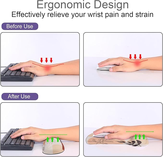 Mouse Pad and Keyboard Wrist Rest Support,Ergonomic Mouse Pad Set | Mousepad With Coaster and Non-Slip PU Base,Pain Relief for Desk Desktop Gaming, Computer,Office -Beach