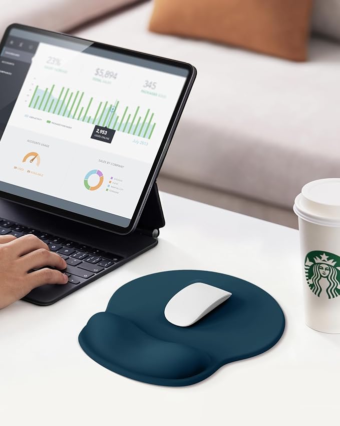 Mouse Pad with Wrist Rest for Desktop Large Ergonomic Mouse Mat(Navy Blue) | 10.6''L x 9''W Size, Gel Wrist Support, Washable Surface, Non-slip Base, Laptop Mousepad