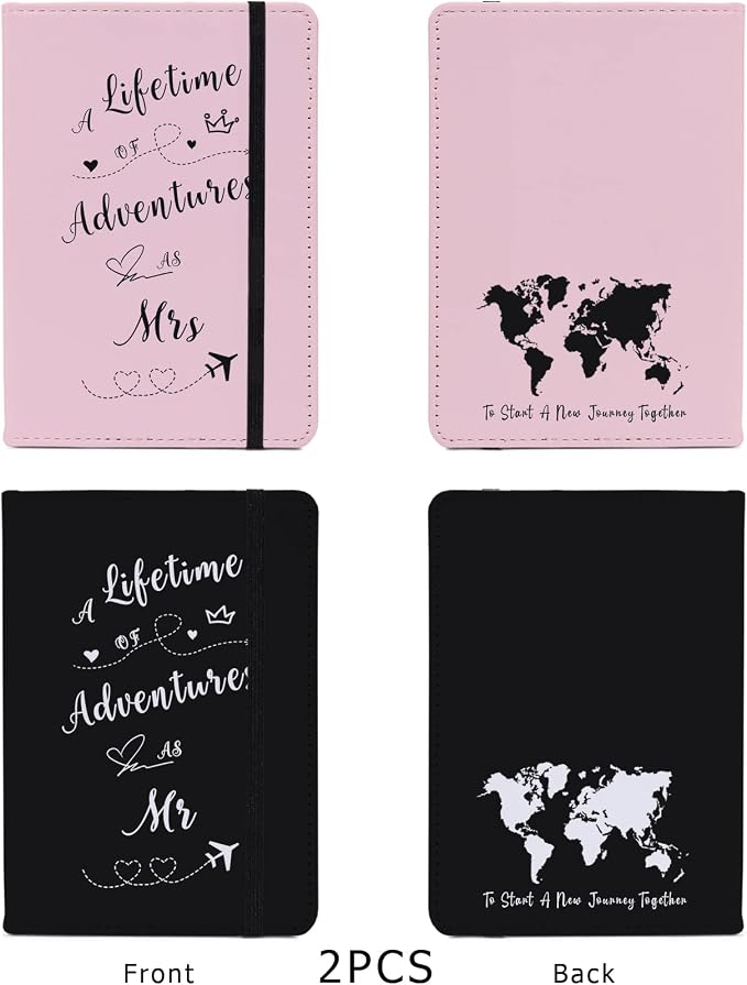 Passport Book Holder Passport Wallet for Mr and Mrs Passport Holder for Women Passport Cover Passport Case for Couples Traveling Passport Book Holder Passport Protector Bridal Shower Gifts 2PCS