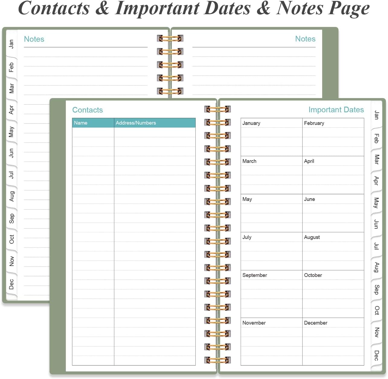 2026 Pocket Planner/Calendar - Planner from January 2026 - December 2026, Planner 2026 with 12 Tabs, Twin-Wire Binding, Inner Pocket, 3.75" x 6.75", Green
