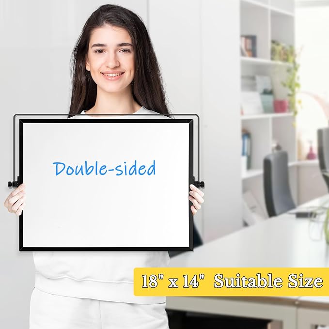 Double-Sided Magnetic White Board with Stand, 18" x 14" (Black) | Dry Erase Board with Stand, Desktop Whiteboard Easel , Portable Small White board dry erase for Drawing, Office, Home