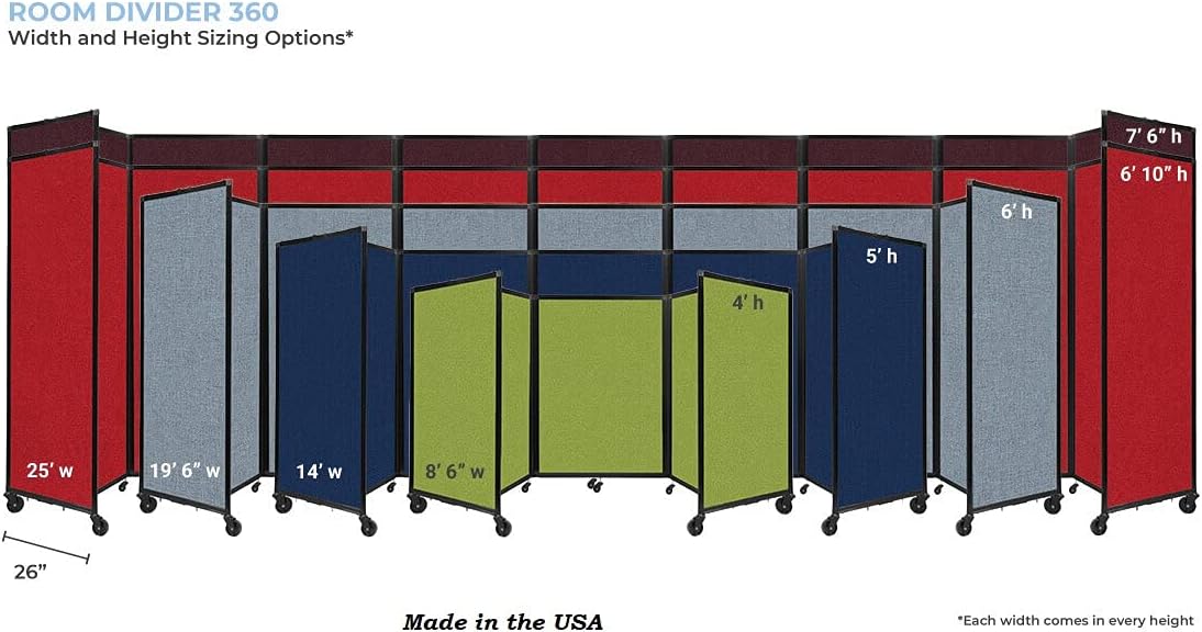 Versare Room Divider 360 Portable Wall Partition | Folding Panels | Large Freestanding Divider | Locking Wheels | Temporary Room Separator | 14' x 7'6'', Royal Blue