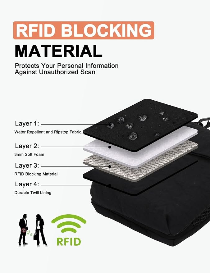 GOX Neck Wallet for Traveling Women,RFID Blocking Crossbody Wallet | Nylon Water-Repellent Passport Holder with Phone Pocket, Small Neck Pouch