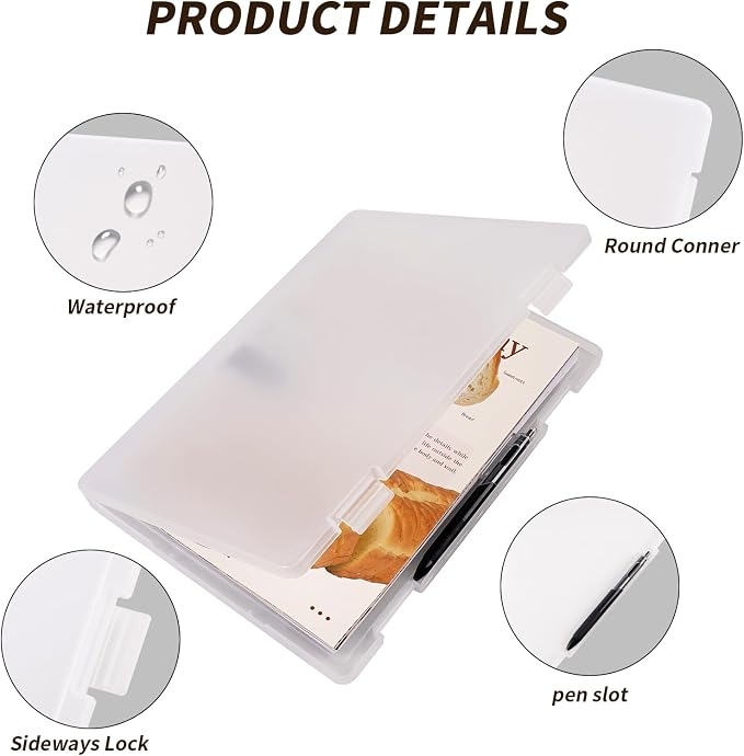 4 Pack A4 Frosted Paper Organizer Box,Project Scrapbook Paper Organizer Containers Portable File Storage with Tight Latch & Suspension Hole & Christmas Stickers for Art Supplies 8.5" x 11" US Letter