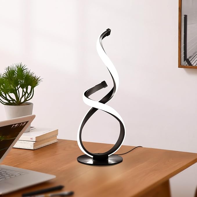 2 Pack Modern Touch Lamp for Nightstand, LED Spiral Table Light | Dimmable 3 Color Temperature Night stand Desk Lamp, Unique Bedside Light for Living Room, Bedroom, Ideal Gift, Black