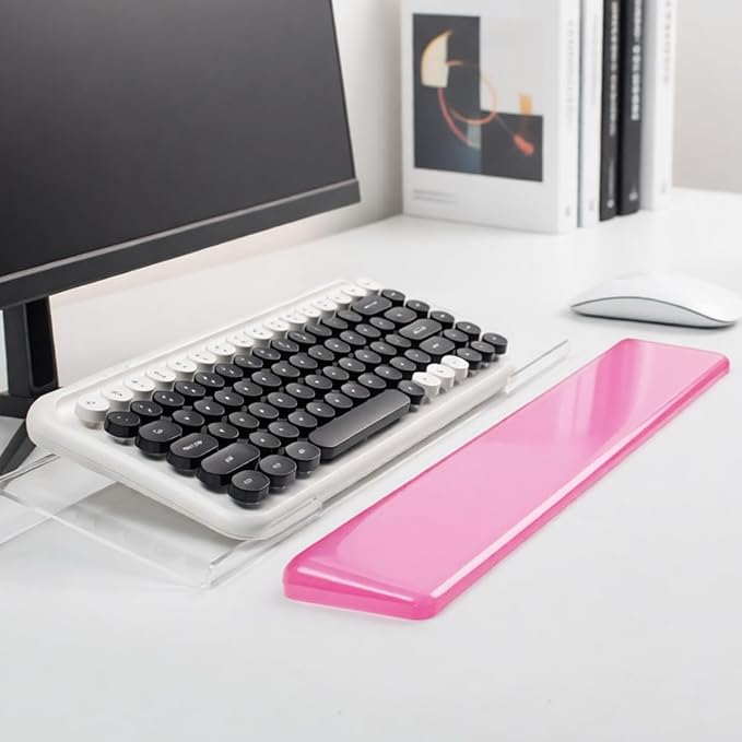 Acrylic Computer Keyboard Stand with Gel Wrist Rest Set(Pink White Set) | Keyboard Riser for Desk Easy Typing with Gel Keyboard Wrist Pad, Anti-Slip Comfort Jelly Clear Wrist Rest Relief Pain